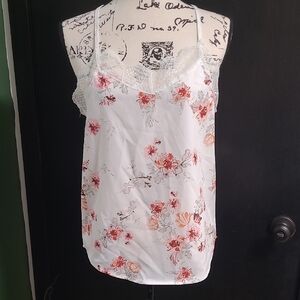 Floral Lace Trim Camisole in White and Red